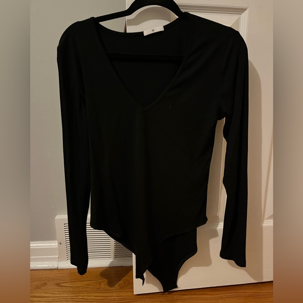 Black V-neck bodysuit